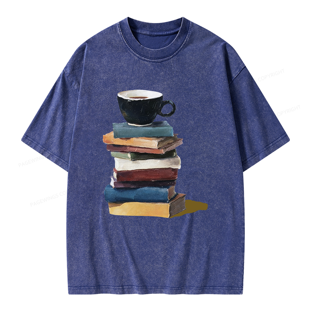 Pagewings Mini Coffee and Books Unisex Washed T-shirt