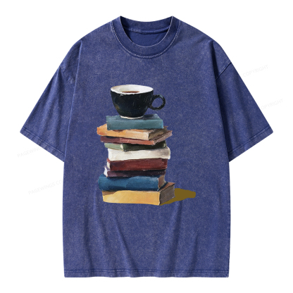 Pagewings Mini Coffee and Books Unisex Washed T-shirt