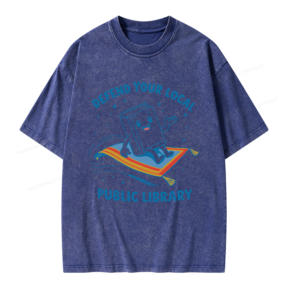 Pagewings Defend Your Local Public Library Unisex Washed T-shirt