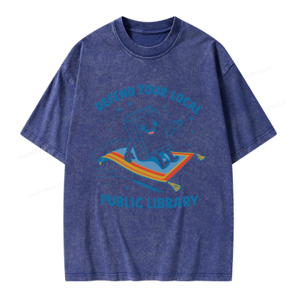 Pagewings Defend Your Local Public Library Unisex Washed T-shirt