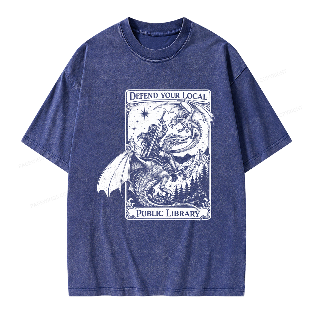 Pagewings Defend Your Local Public Library Unisex Washed T-shirt