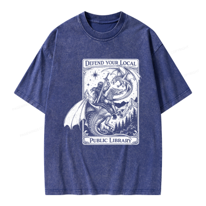 Pagewings Defend Your Local Public Library Unisex Washed T-shirt