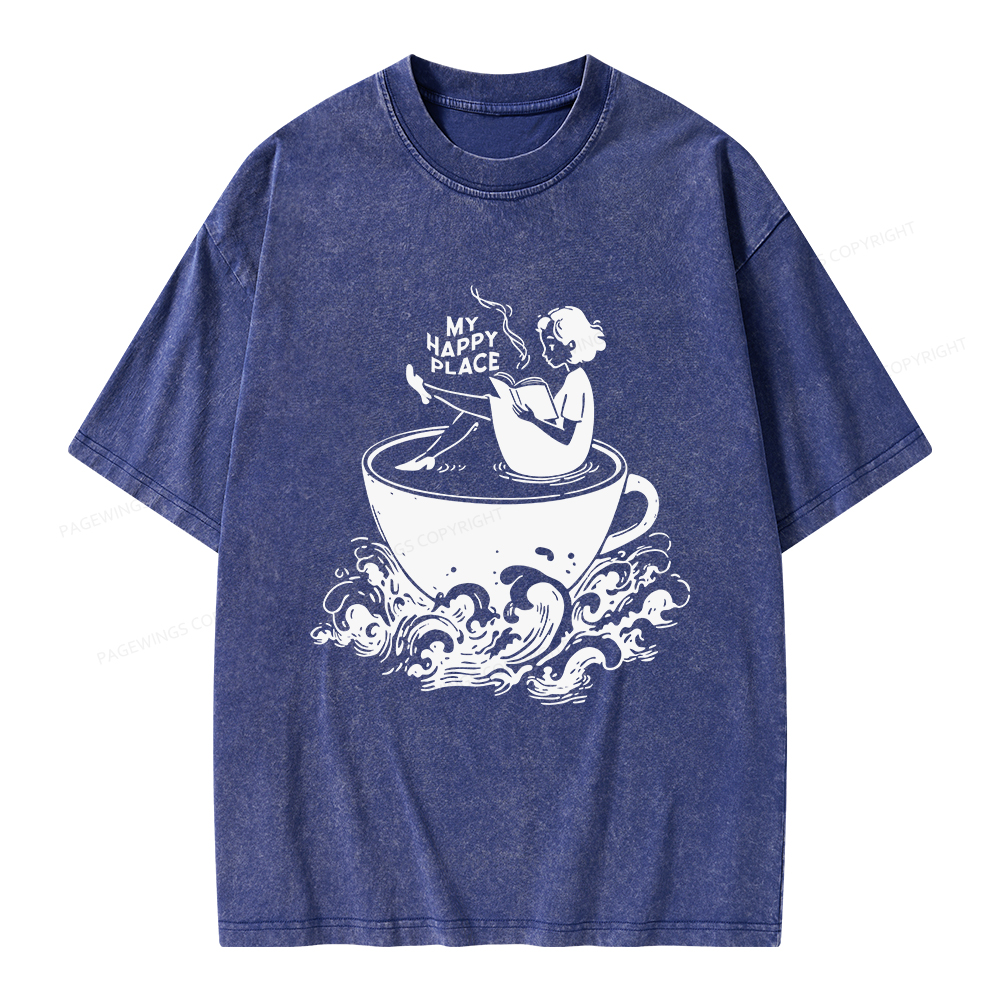 Pagewings My Happy Place Unisex Washed T-shirt