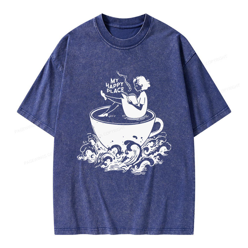 Pagewings My Happy Place Unisex Washed T-shirt