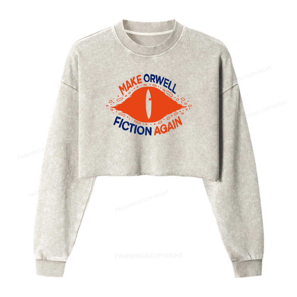 Pagewings Make Orwell Fiction Again Washed Crop Sweatshirt