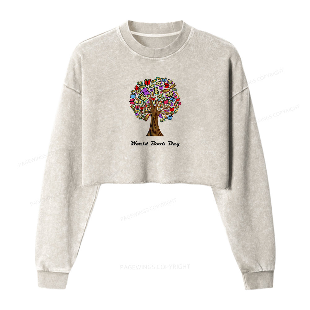 Pagewings World Book Day Tree Washed Crop Sweatshirt
