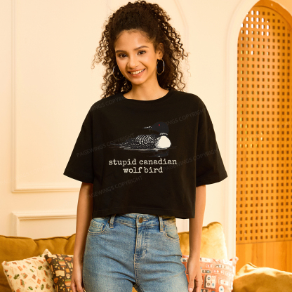 Pagewings Stupid Canadian Wolf Bird Women Crop Tops