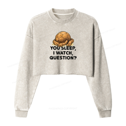Pagewings You Sleep I Watch Washed Crop Sweatshirt