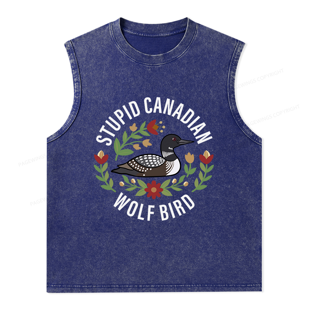 Pagewings Stupid Canadian Wolf Bird Unisex Washed Tank Top