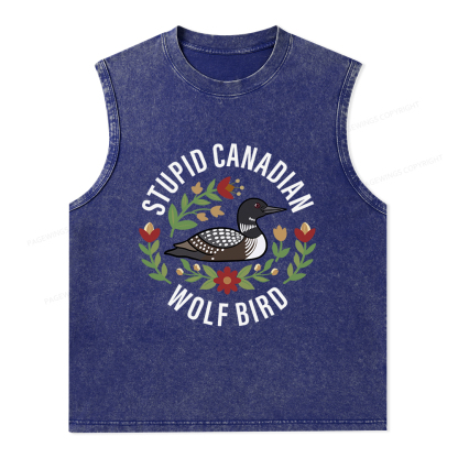 Pagewings Stupid Canadian Wolf Bird Unisex Washed Tank Top