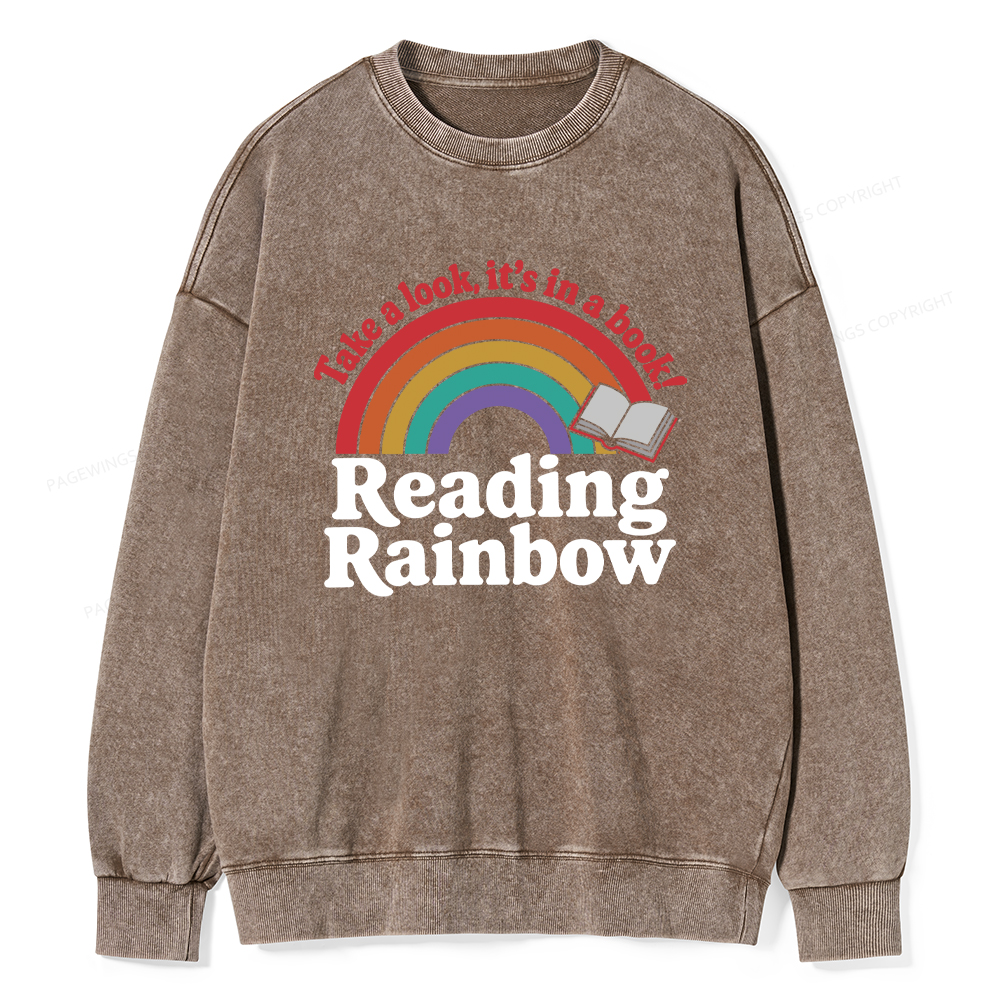 Pagewings Reading With Rainbow Unisex Washed Sweatshirt