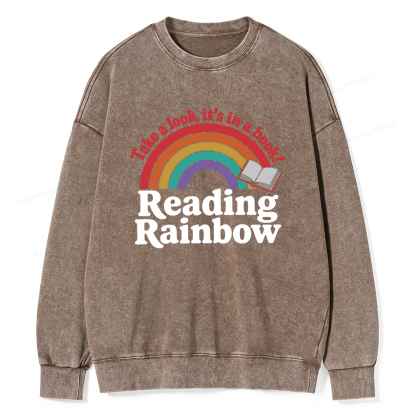 Pagewings Reading With Rainbow Unisex Washed Sweatshirt