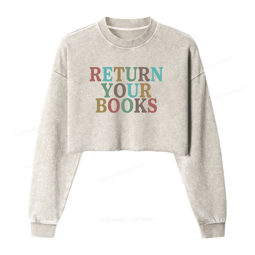 Pagewings Return Your Books Washed Crop Sweatshirt