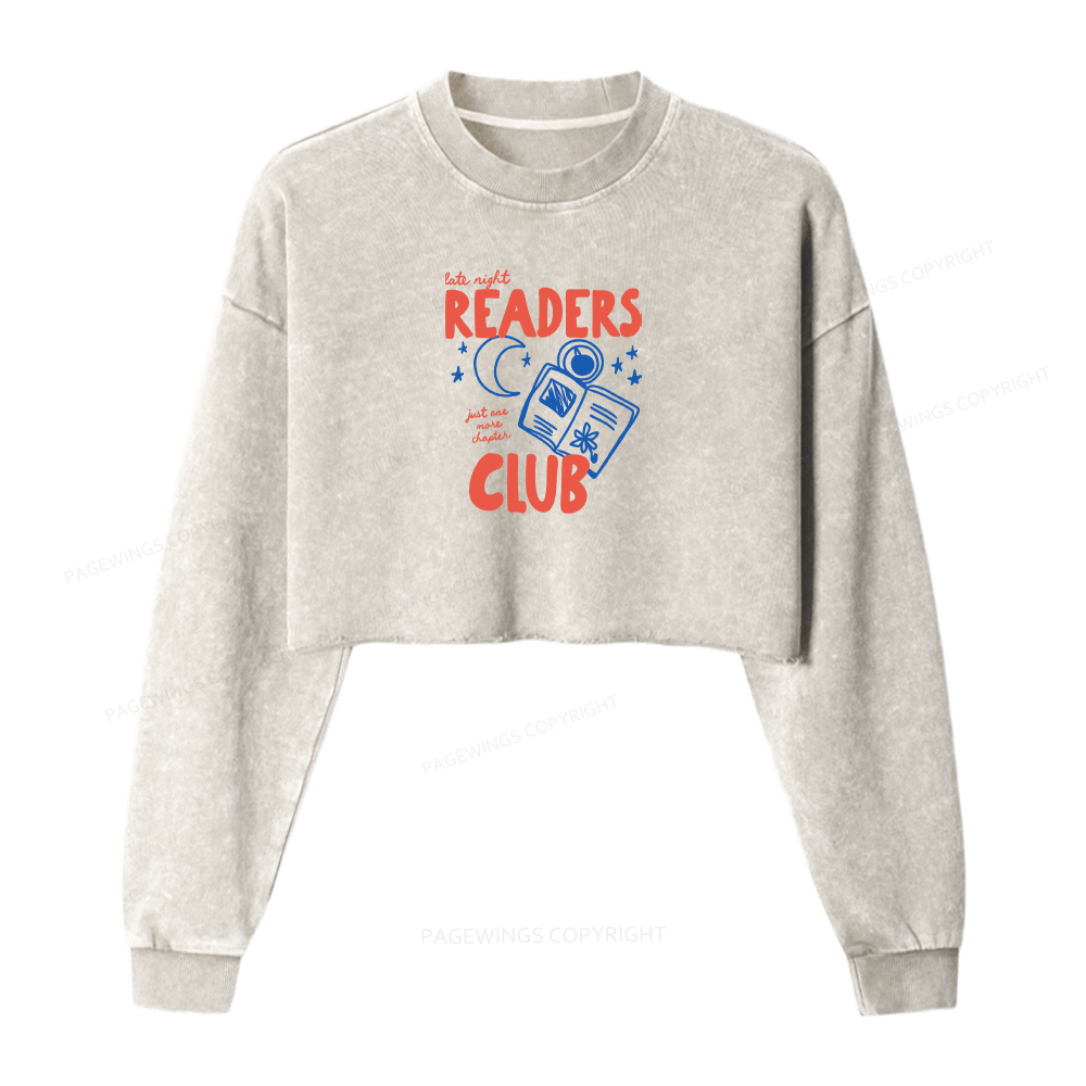 Pagewings Late Night Readers Club Washed Crop Sweatshirt