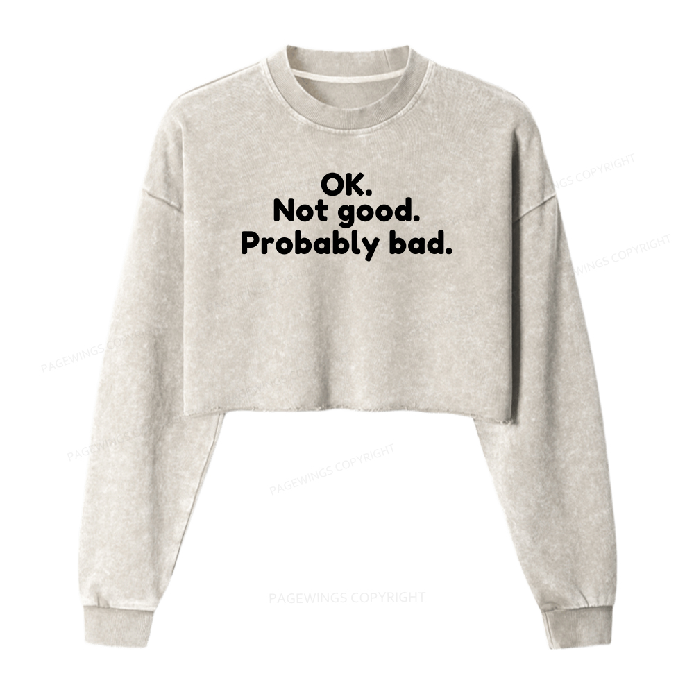 Pagewings Ok Not Good Probably Bad Washed Crop Sweatshirt