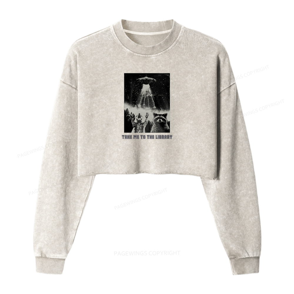 Pagewings Take Me To The Library Washed Crop Sweatshirt