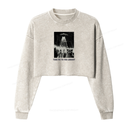 Pagewings Take Me To The Library Washed Crop Sweatshirt