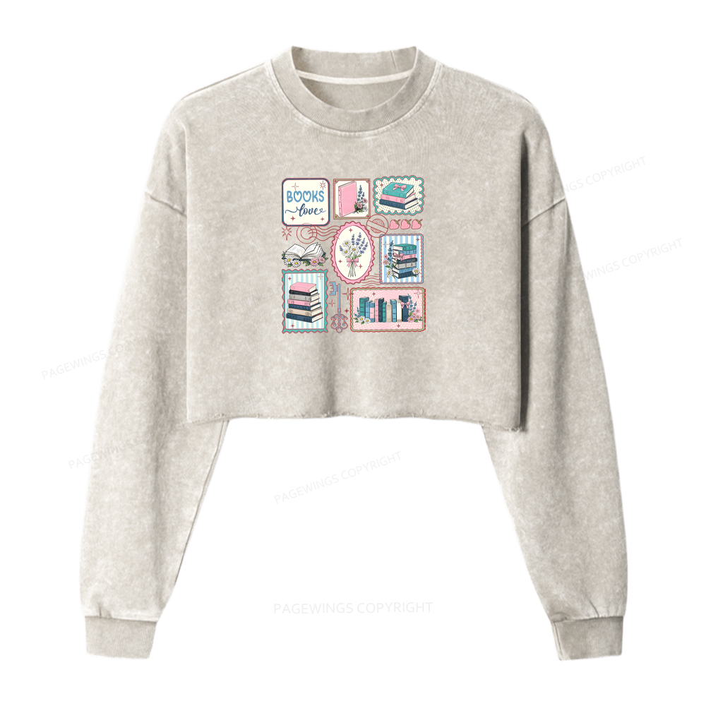 Pagewings Retro Book Club Washed Crop Sweatshirt