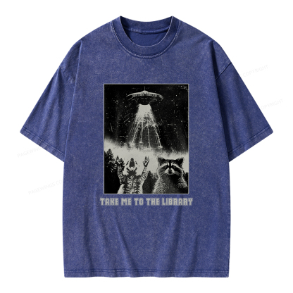 Pagewings Take Me To The Library Unisex Washed T-shirt