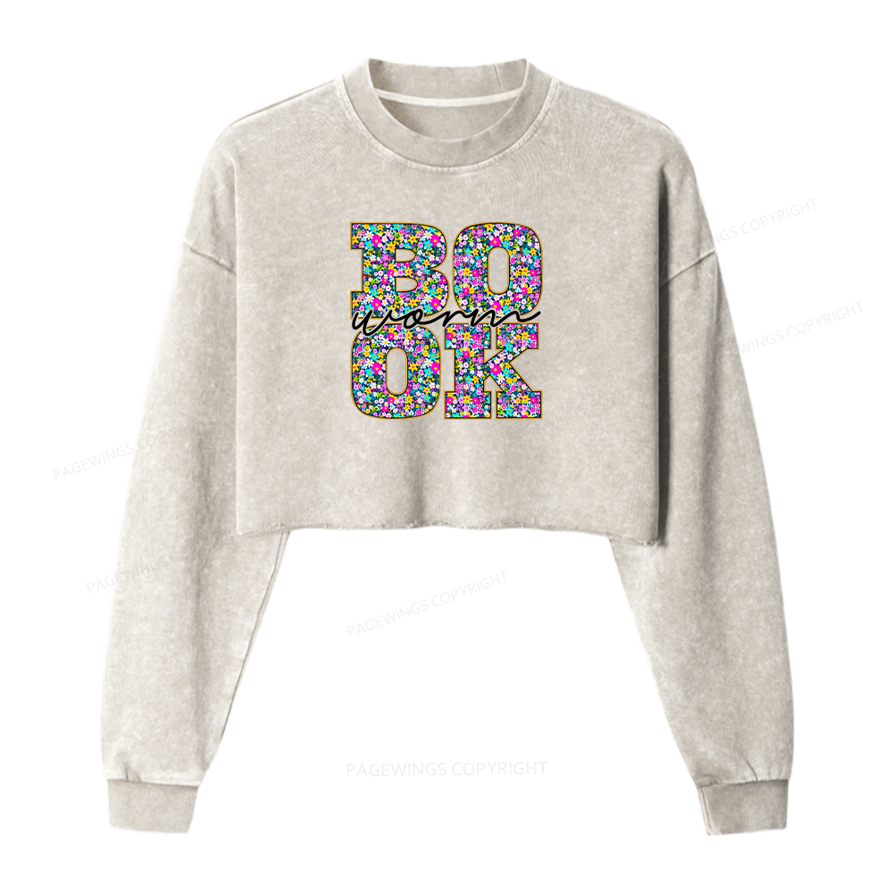 Pagewings Colorful Bookish Washed Crop Sweatshirt