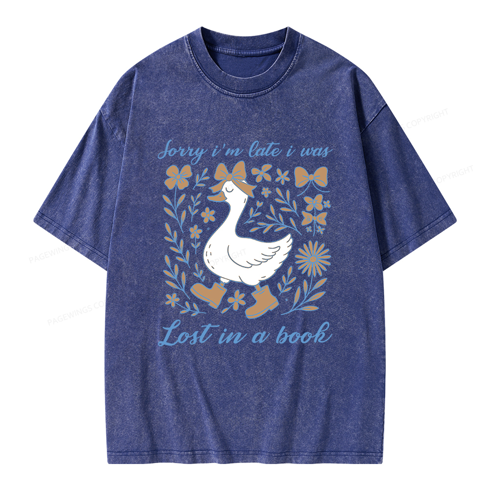 Pagewings Sorry I'm Late I Was Lost In A Book Unisex Washed T-shirt