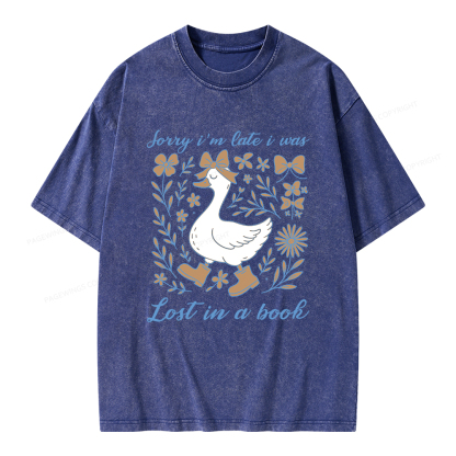 Pagewings Sorry I'm Late I Was Lost In A Book Unisex Washed T-shirt