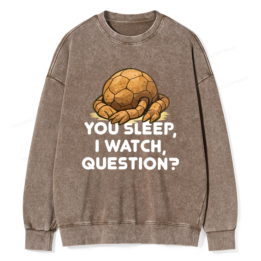 Pagewings You Sleep I Watch Question Unisex Washed Sweatshirt