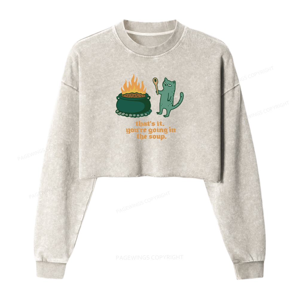 Pagewings Funny Cat Weird Washed Crop Sweatshirt