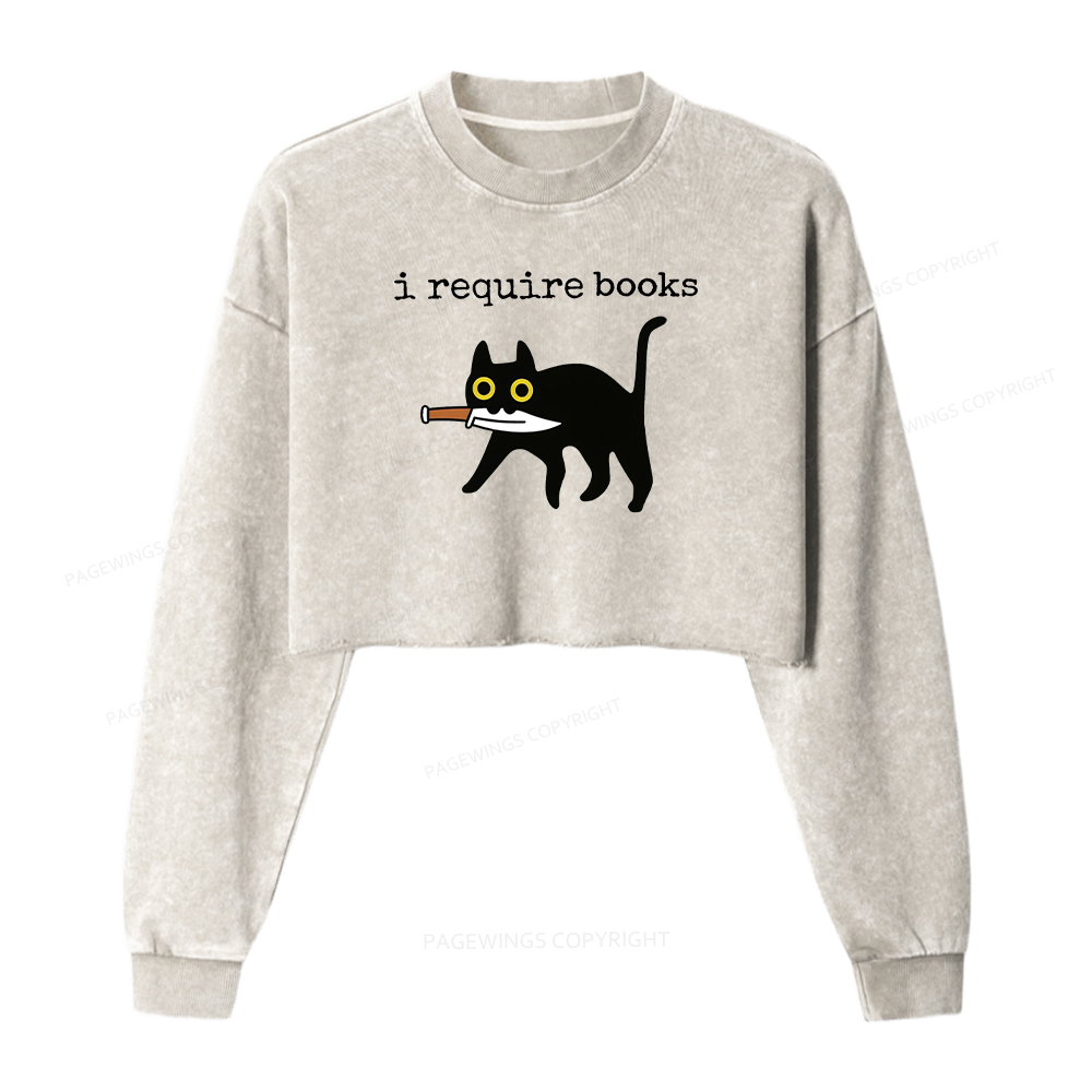 Pagewings I Require Books Washed Crop Sweatshirt