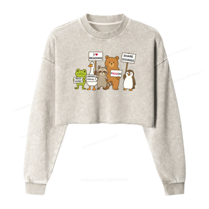 Pagewings Animals Protest Washed Crop Sweatshirt