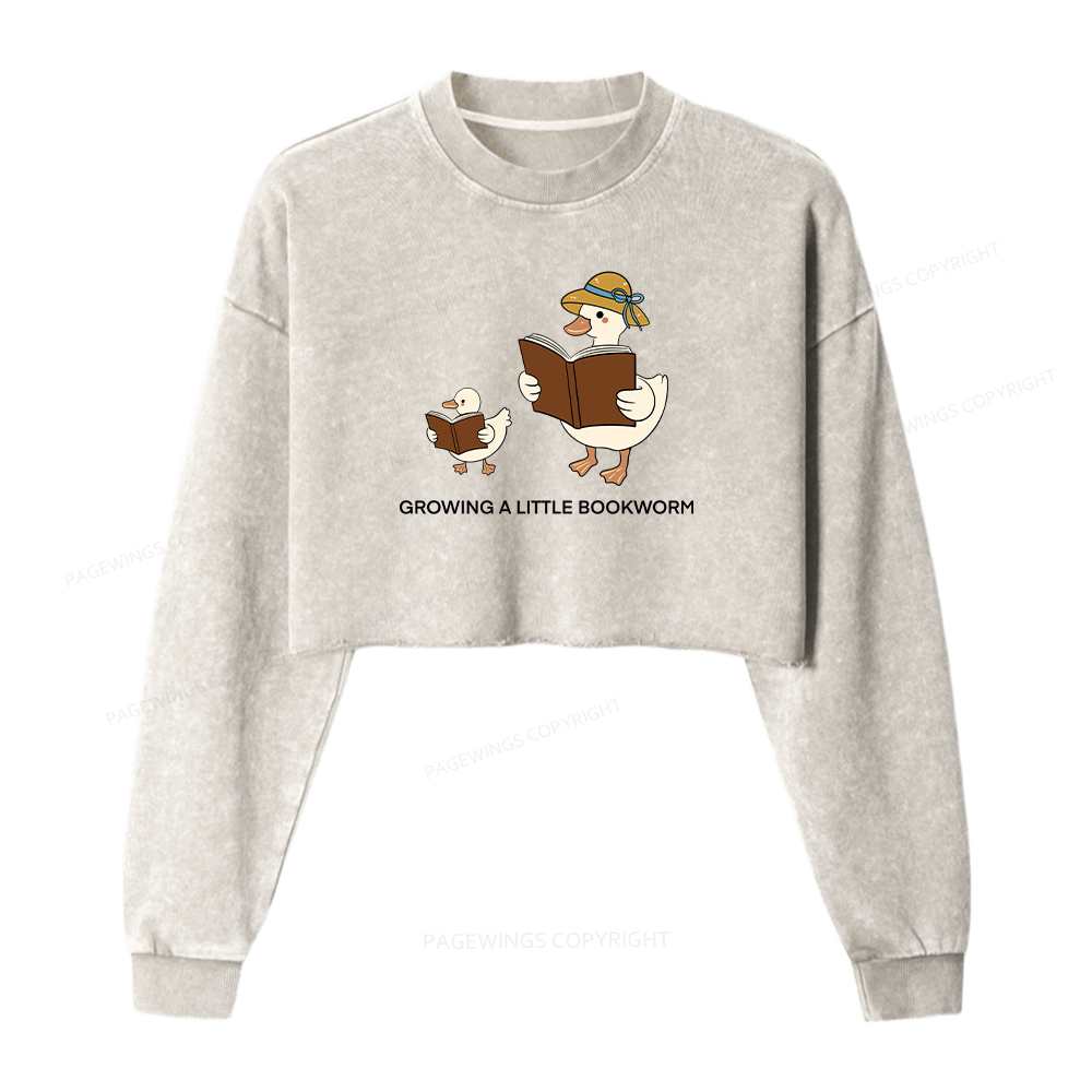 Pagewings Growing A Little Bookworm Washed Crop Sweatshirt