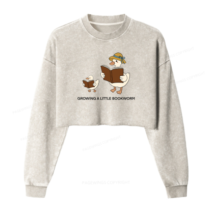 Pagewings Growing A Little Bookworm Washed Crop Sweatshirt