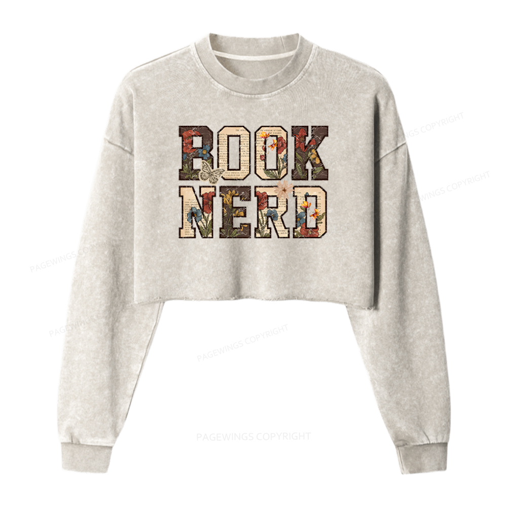 Pagewings Book Nerd Washed Crop Sweatshirt