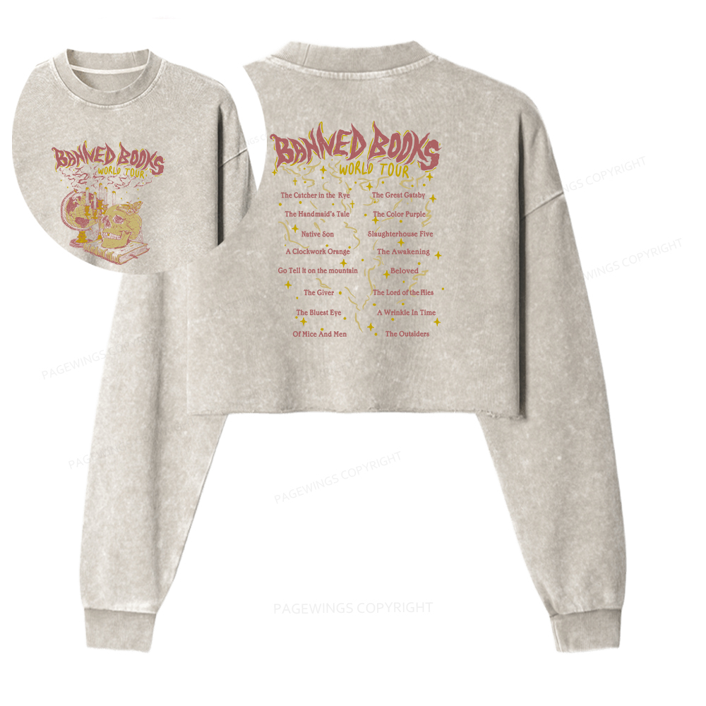 Pagewings Banned Books World Tour Women Washed Crop Sweatshirt