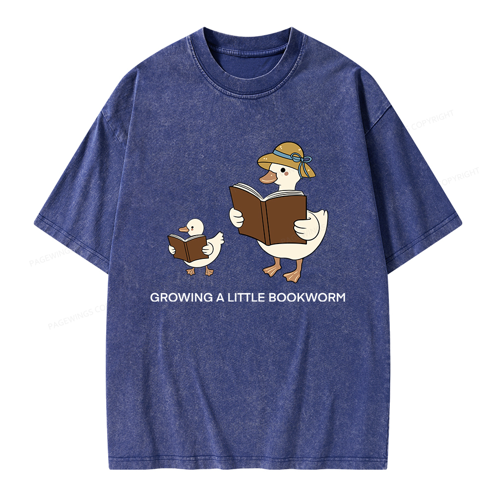 Pagewings Growing A Little Bookworm Unisex Washed T-shirt