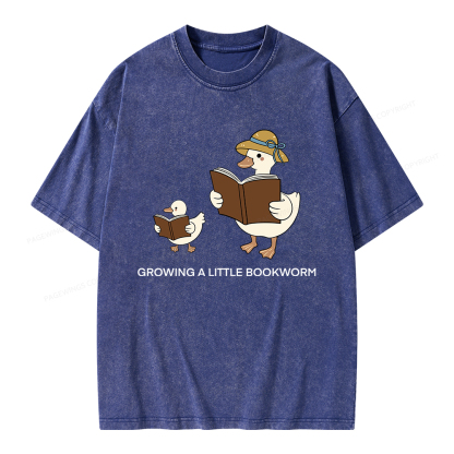 Pagewings Growing A Little Bookworm Unisex Washed T-shirt