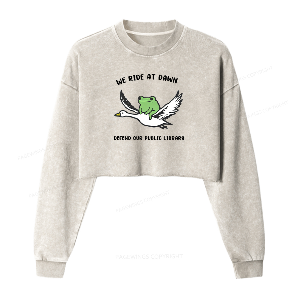 Pagewings Defend Our Public Library Washed Crop Sweatshirt