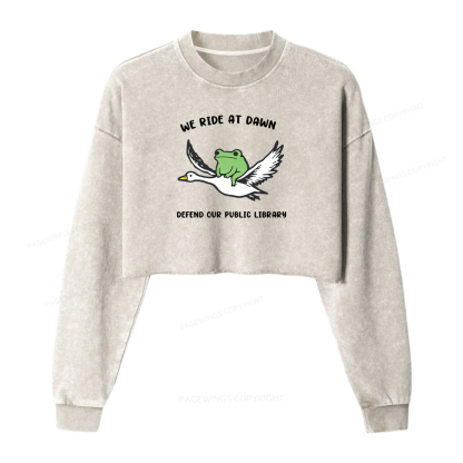 Pagewings Defend Our Public Library Washed Crop Sweatshirt