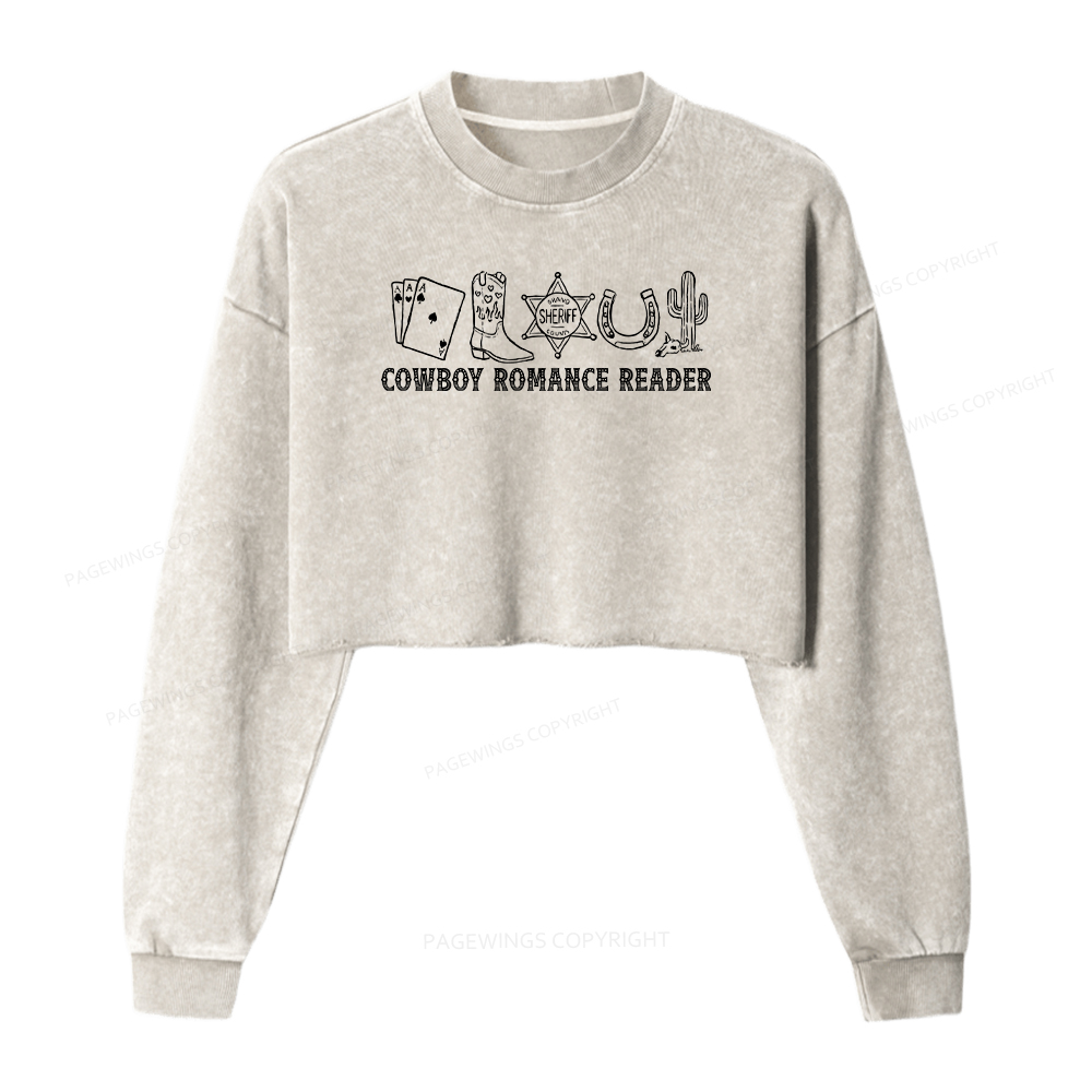 Pagewings Cowboy Romance Reader Washed Crop Sweatshirt