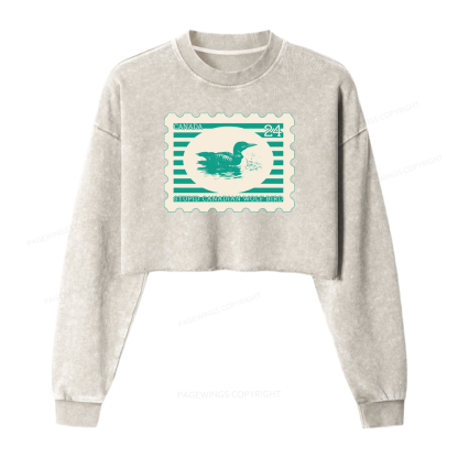 Pagewings Stupid Canadian Wolf Bird Washed Crop Sweatshirt