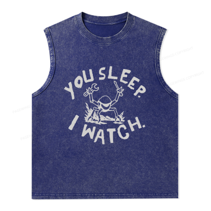 Pagewings You Sleep I Watch Unisex Washed Tank Top