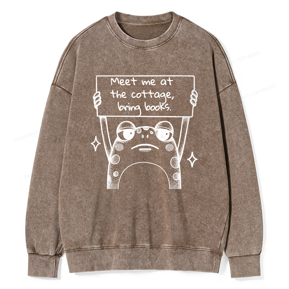 Pagewings Meet Me At The Cottage Bring Books Unisex Washed Sweatshirt