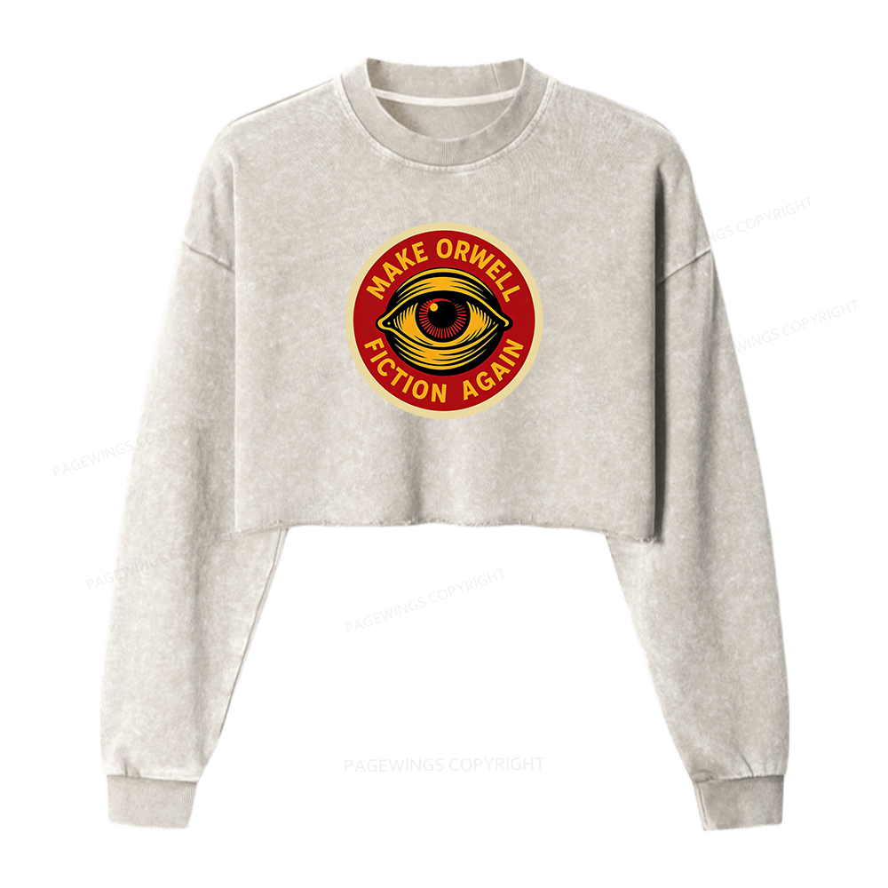 Pagewings Make Orwell Fiction Again Washed Crop Sweatshirt