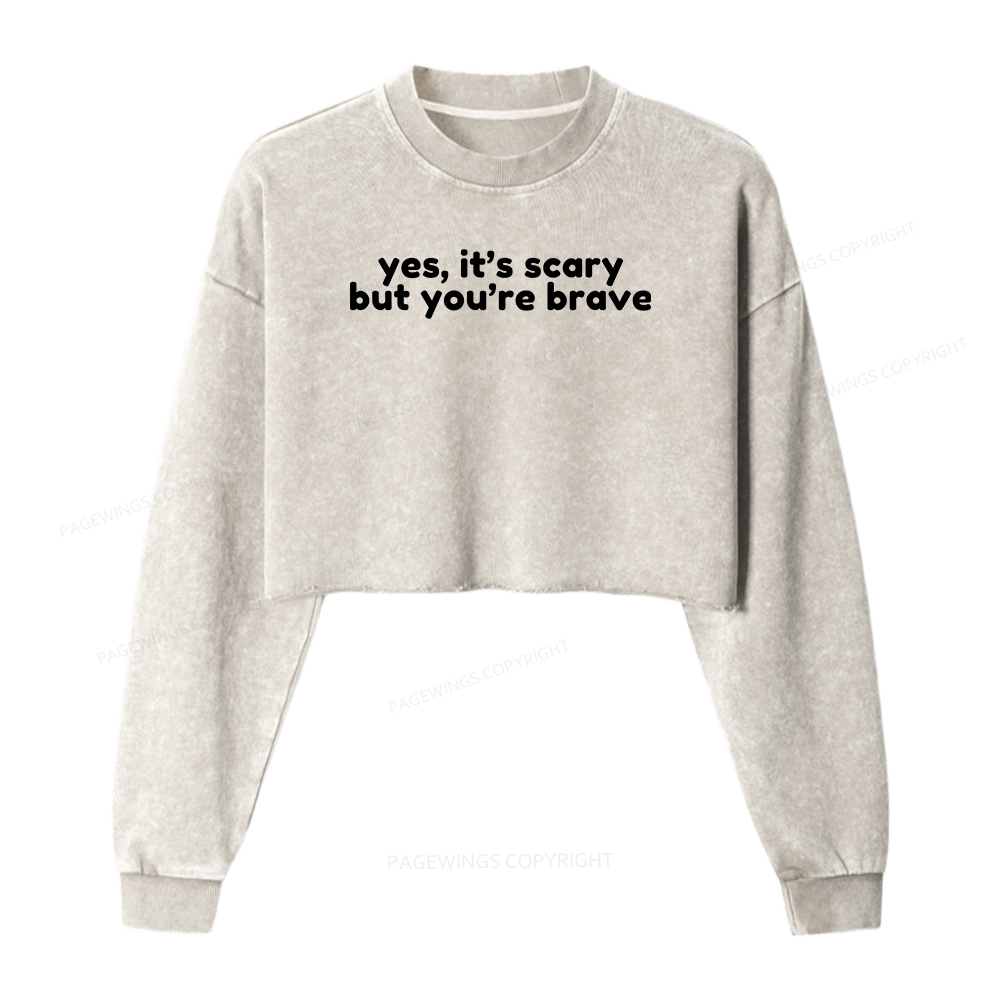 Pagewings You're Brave Washed Crop Sweatshirt