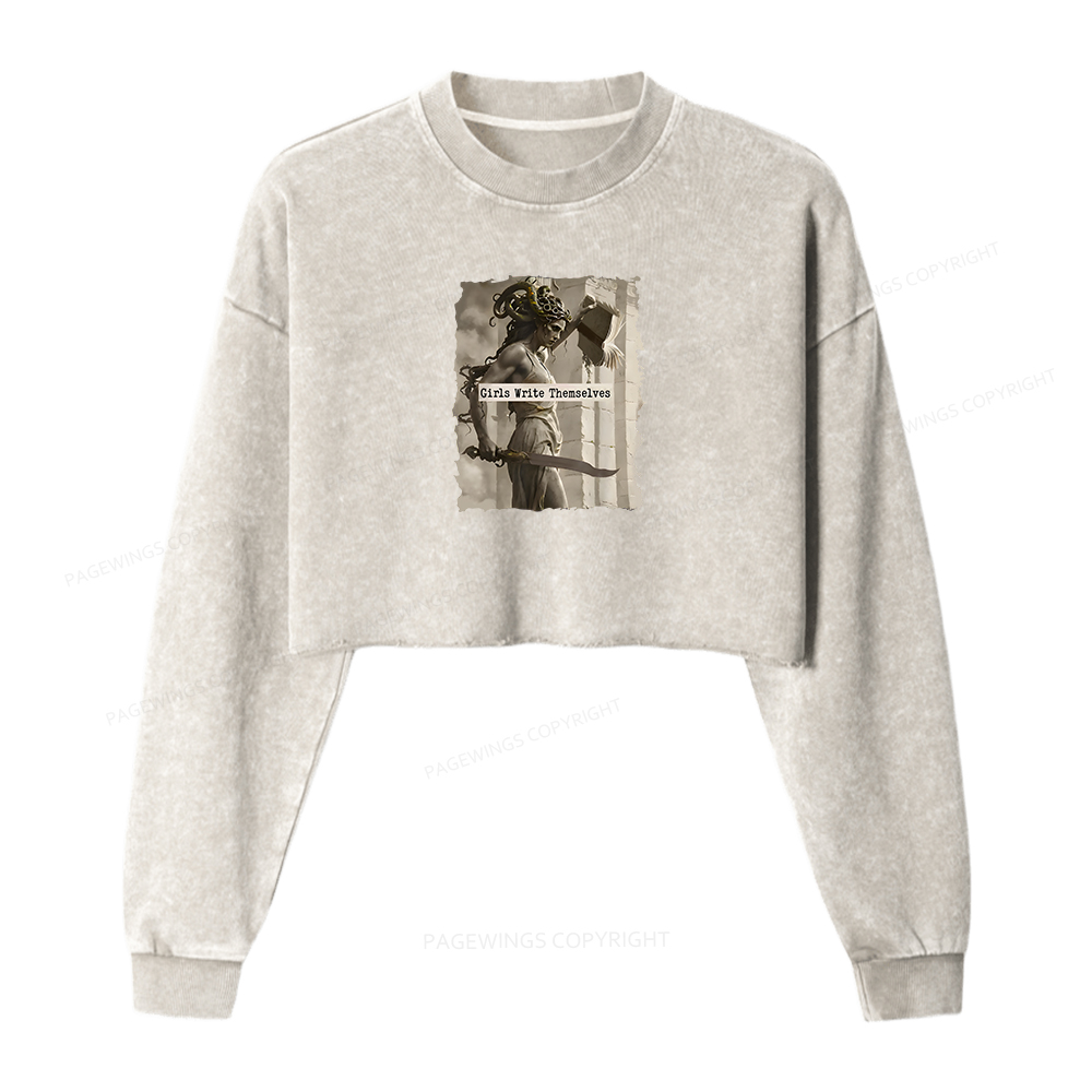 Pagewings Girls Write Themselves Washed Crop Sweatshirt