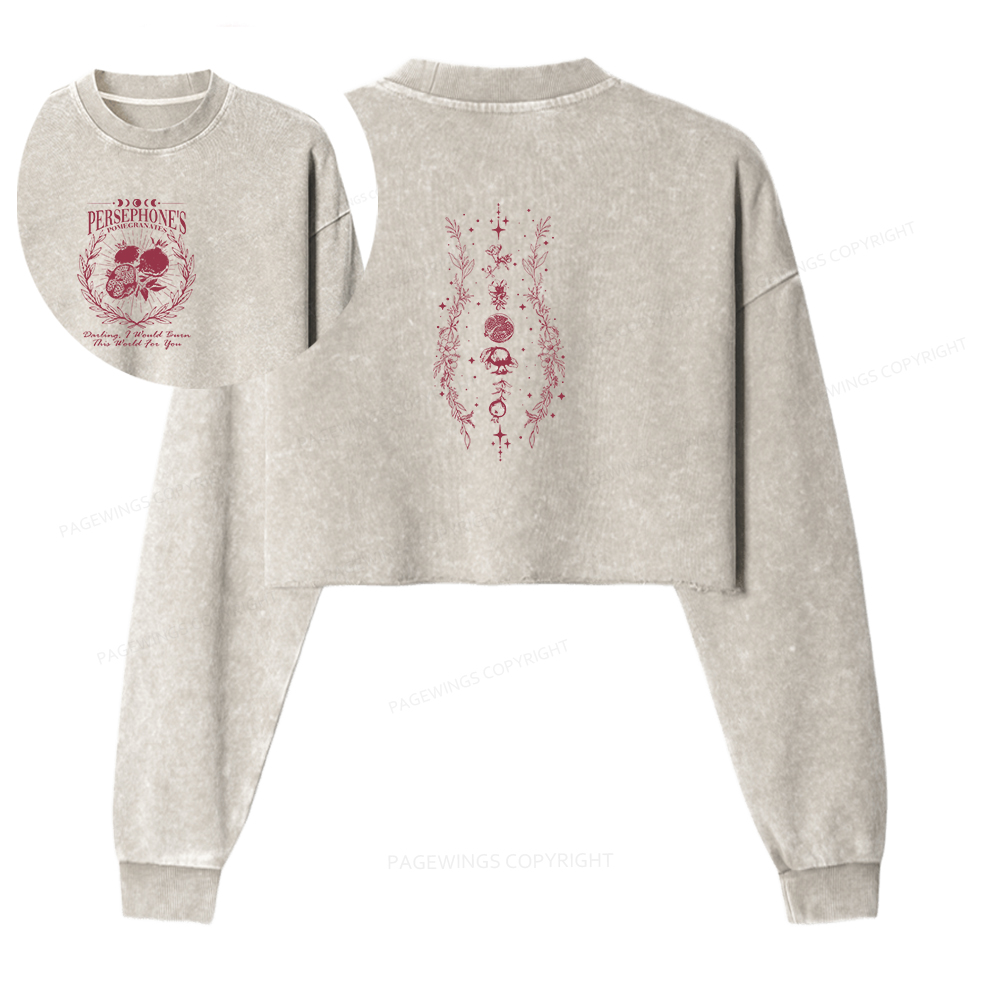 Pagewings Persephone's Pomegranates Washed Crop Sweatshirt