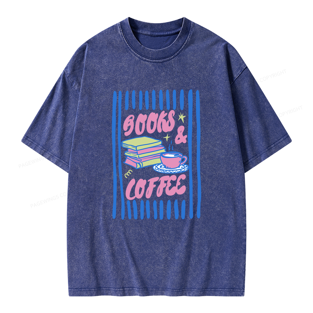 Pagewings Books And Coffee Unisex Washed T-shirt