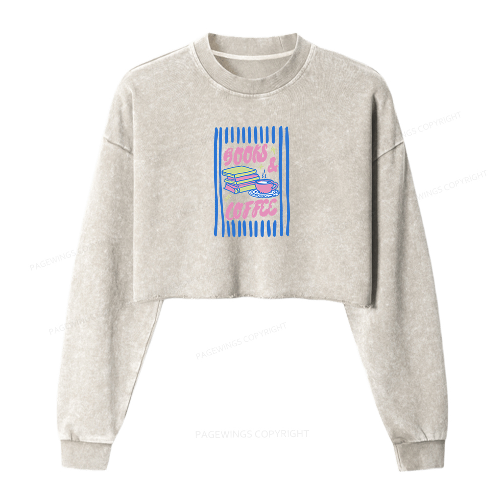 Pagewings Books and Coffee Washed Crop Sweatshirt