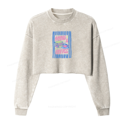 Pagewings Books and Coffee Washed Crop Sweatshirt