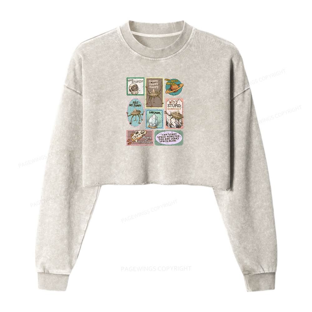 Pagewings Amaze Retro Sci-Fi Washed Crop Sweatshirt